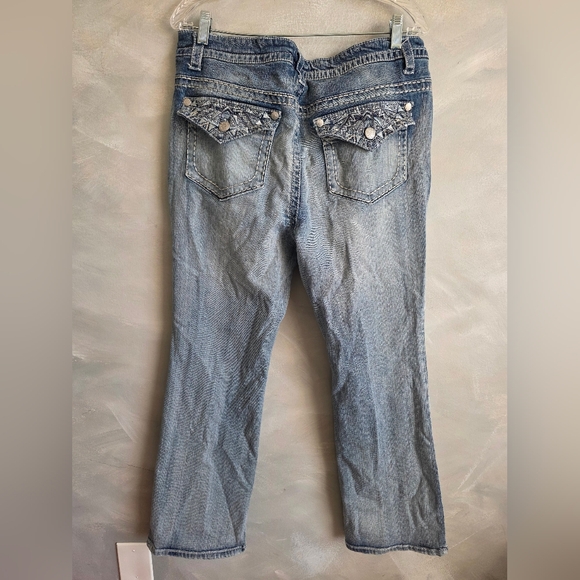 Paisley Sky Denim - Paisley Sky Women Blue Denim Jeans Pants Bootcut Y2K Sz 18W Embellished Pockets